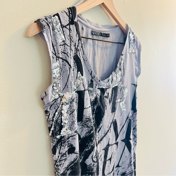 Zara Evening Collection Graphic T-Shirt Womens Size Small Grey Y2K Sequin Black - Picture 4 of 8
